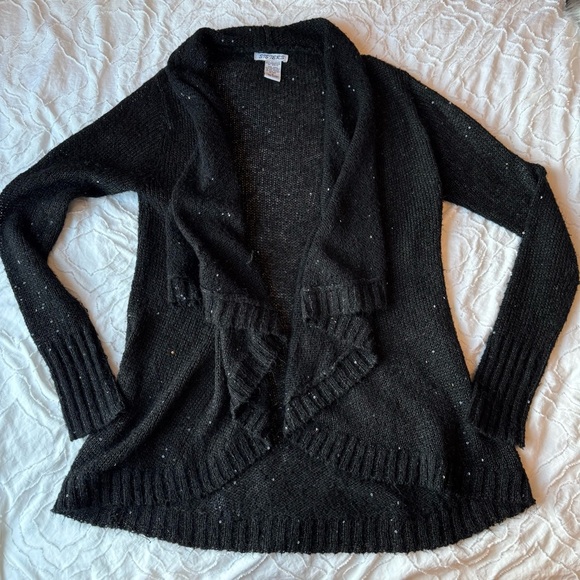 Sisters Black Sequins Ruffle Silhouette Knit Cardigan - Picture 1 of 6